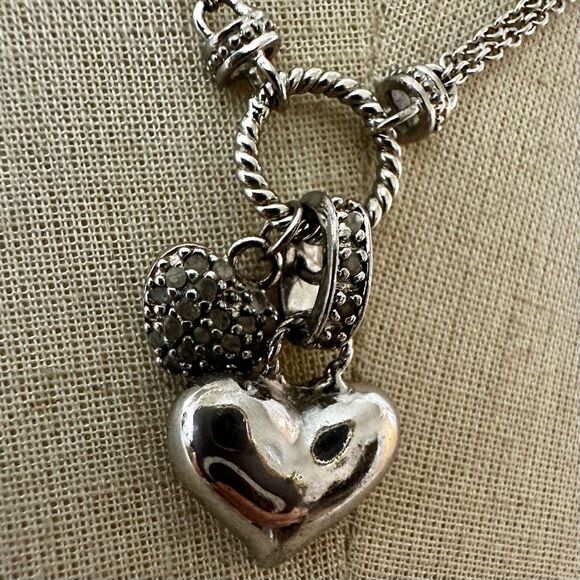 DBJ silver double heart pendant necklace - Picture 3 of 9